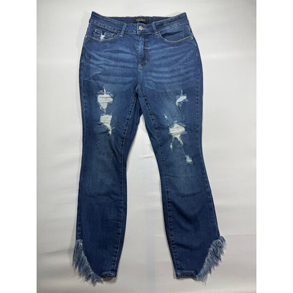 Judy Blue Women's Distressed Frayed Hem Skinny Stretch Denim Jeans - 14W (32x28) - Picture 1 of 6